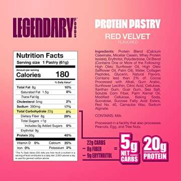 Legendary Foods 20 gr Protein Bar Alternative Tasty Pastry | Low Carb gluten free | Keto Friendly | No Sugar Added | High Protein Snacks | On-The-Go Breakfast | Keto Food - Red Velvet (8-Pack)
