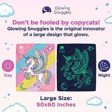 GLOWING SNUGGLES Premium Glow in The Dark Unicorn Blanket - Soft Pink Unicorn Blanket - Cool Unicorn Gift for Teen Girls - Girls Blanket - Unicorn Toys
