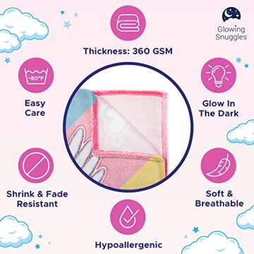 GLOWING SNUGGLES Premium Glow in The Dark Unicorn Blanket - Soft Pink Unicorn Blanket - Cool Unicorn Gift for Teen Girls - Girls Blanket - Unicorn Toys