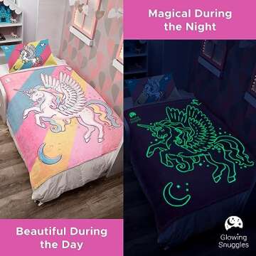 GLOWING SNUGGLES Premium Glow in The Dark Unicorn Blanket - Soft Pink Unicorn Blanket - Cool Unicorn Gift for Teen Girls - Girls Blanket - Unicorn Toys