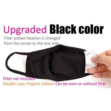 ECOMADE ARERNA Fashion Protective Face Mask Dust Cotton Washable Reusable Mask with Replacement Filter Pocket, Made in Korea Black
