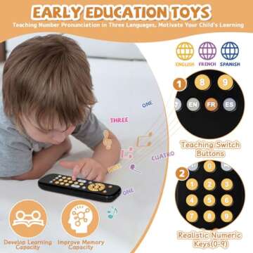 Orzbow Baby Remote Control Toy for 6 Months+ - Music, Light & Educational Sounds in 3 Languages