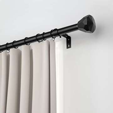 Black Curtain Rod- EUPLAR 1 Inch Window Curtain Rod 72 to 144 Inch Adjustable with Diamond End Finia...