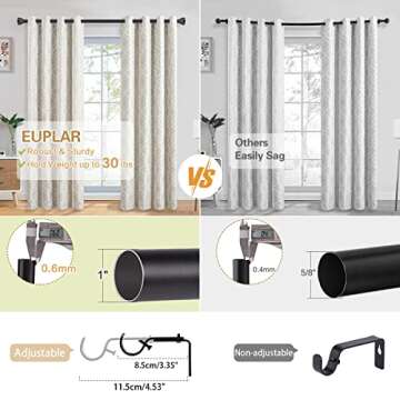 Black Curtain Rod- EUPLAR 1 Inch Window Curtain Rod 72 to 144 Inch Adjustable with Diamond End Finials, Telescoping Metal Single Drapery Rods