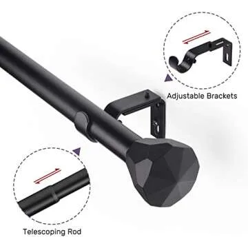 Black Curtain Rod- EUPLAR 1 Inch Window Curtain Rod 72 to 144 Inch Adjustable with Diamond End Finials, Telescoping Metal Single Drapery Rods