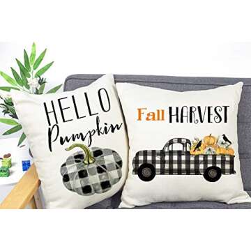 4TH Emotion Fall Pumpkin Pillow Covers 18x18 Set of 4 Farmhouse Autumn Thanksgiving Decorations Buffalo Thankful Cushion Case for Sofa Couch