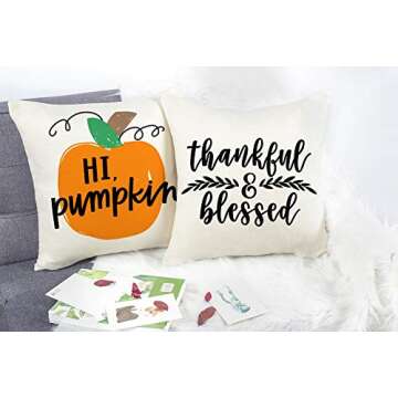 4TH Emotion Fall Pumpkin Pillow Covers 18x18 Set of 4 Farmhouse Autumn Thanksgiving Decorations Buffalo Thankful Cushion Case for Sofa Couch