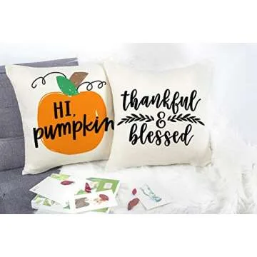 4TH Emotion Fall Pumpkin Pillow Covers 18x18 Set of 4 Farmhouse Autumn Thanksgiving Decorations Buffalo Thankful Cushion Case for Sofa Couch