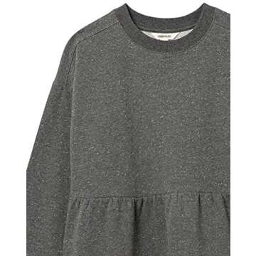 Goodthreads Women's Heritage Fleece Long Sleeve Crewneck Cropped Peplum Sweatshirt, Charcoal/White, X-Small