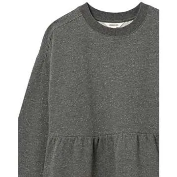 Goodthreads Women's Heritage Fleece Long Sleeve Crewneck Cropped Peplum Sweatshirt, Charcoal/White, X-Small