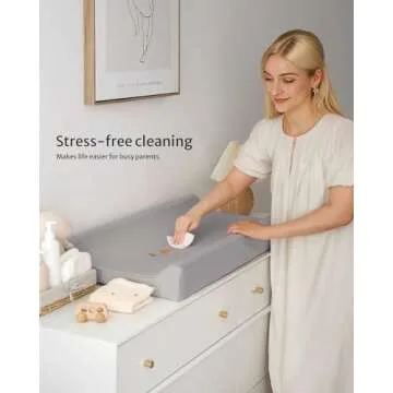 Blissful Diary Vegan Leather Baby Changing Pad with Waterproof & Wipe-Clean PU Cover, Standard Size Cozy Diaper Changing Pad for Dresser and Table, Light Gray