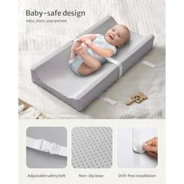 Blissful Diary Vegan Leather Baby Changing Pad with Waterproof & Wipe-Clean PU Cover, Standard Size Cozy Diaper Changing Pad for Dresser and Table, Light Gray