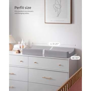 Blissful Diary Vegan Leather Baby Changing Pad with Waterproof & Wipe-Clean PU Cover, Standard Size Cozy Diaper Changing Pad for Dresser and Table, Light Gray