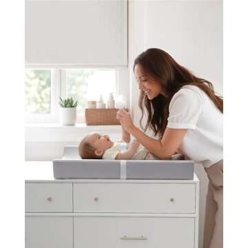 Blissful Diary Vegan Leather Baby Changing Pad with Waterproof & Wipe-Clean PU Cover, Standard Size Cozy Diaper Changing Pad for Dresser and Table, Light Gray