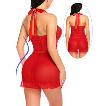 Avidlove Valentines Lingerie for Women Red Lace Chemise Negligee Sexy Babydoll Nightgown