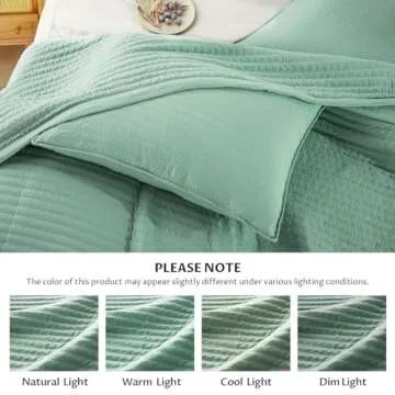 KASENTEX Quilt Mini Set-Stone Washed-Super Soft Bedspread - Lightweight Reversible Down Alternative Microfiber Fill - Machine Washable-Solid Colors, Full/Queen +2 Shams, Green