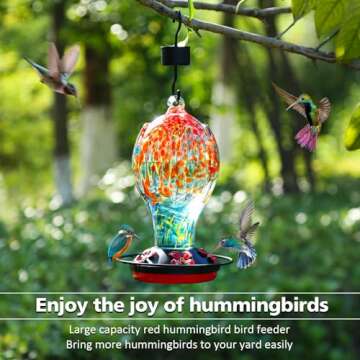 30 Ounces Glass Hummingbird Feeders for Outdoors Hanging, Blown Glass Humming Birds Feeders for Outside with Perch Leak Proof,Hummingbird Gifts for Women(Red)
