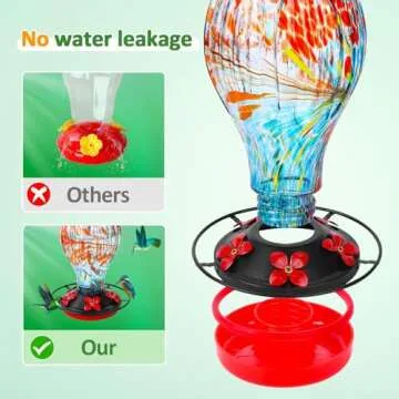 30 Ounces Glass Hummingbird Feeders for Outdoors Hanging, Blown Glass Humming Birds Feeders for Outside with Perch Leak Proof,Hummingbird Gifts for Women(Red)