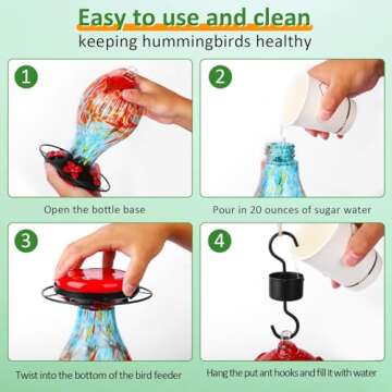 30 Ounces Glass Hummingbird Feeders for Outdoors Hanging, Blown Glass Humming Birds Feeders for Outside with Perch Leak Proof,Hummingbird Gifts for Women(Red)