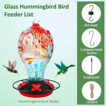 30 Ounces Glass Hummingbird Feeders for Outdoors Hanging, Blown Glass Humming Birds Feeders for Outside with Perch Leak Proof,Hummingbird Gifts for Women(Red)