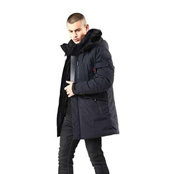 WEEN CHARM Men's Warm Parka Ski Jacket Water Resistant Puffer Jacket Long Winter Coat with Removable Faux Fur Hood