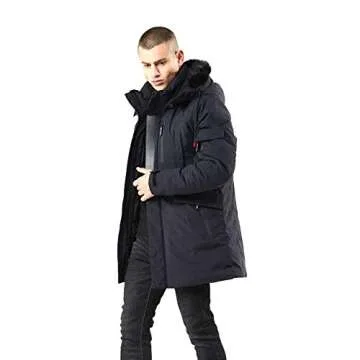 WEEN CHARM Men's Warm Parka Ski Jacket Water Resistant Puffer Jacket Long Winter Coat with Removable Faux Fur Hood