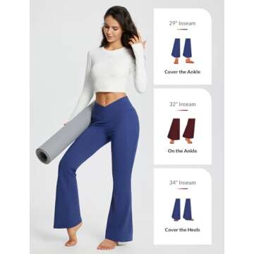 BALEAF Women's Flare Leggings with Pockets High Waisted Yoga Pants Casual Workout Wide Leg Pants Navy Blue 29" M