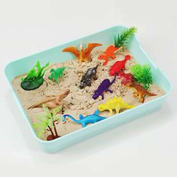 MewduMewdu Sensory Bin with Dinosaur Toy Figures, Dino Mold and Magic Sand for Toddler Boys and Girls, Dinosaur Sandbox Sensory Play Set with Storage Bin as Holiday and Birthday Gift for Kids