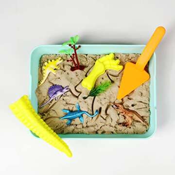 MewduMewdu Sensory Bin with Dinosaur Toy Figures, Dino Mold and Magic Sand for Toddler Boys and Girls, Dinosaur Sandbox Sensory Play Set with Storage Bin as Holiday and Birthday Gift for Kids