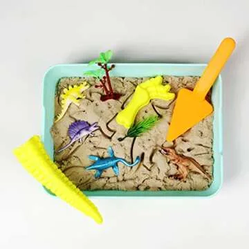 MewduMewdu Sensory Bin with Dinosaur Toy Figures, Dino Mold and Magic Sand for Toddler Boys and Girls, Dinosaur Sandbox Sensory Play Set with Storage Bin as Holiday and Birthday Gift for Kids