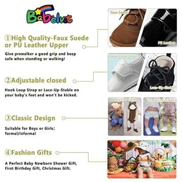 Babelvit Baby Boys Girls Loafers Oxford Shoes Lace Up Sneakers First Walking Shoes PU Leather Moccasins Soft Rubber Sole Boots Unisex Ankle Strap Infant Toddler Newborn Outdoor Sporty Crib Dress Shoes