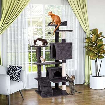54 in Cat Tree Cat Tower for Indoor Cats Plush Cat Condo Multi-Level Cat Furniture with Scratching P...