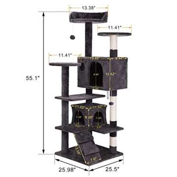54 in Cat Tree Cat Tower for Indoor Cats Plush Cat Condo Multi-Level Cat Furniture with Scratching Post, Jumping Platform Cat Play House Activity Center