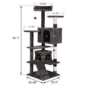 54 in Cat Tree Cat Tower for Indoor Cats Plush Cat Condo Multi-Level Cat Furniture with Scratching Post, Jumping Platform Cat Play House Activity Center