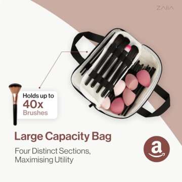ZAIIA 2-in-1 Makeup Brush Bag & Cleaner – Wash Up to 40 Brushes in Washing Machine | Travel-Friendly, Durable Makeup Brush Case | Convenient Makeup Brush Cleaner & Holder (White, 9x4.7x2.6 in)