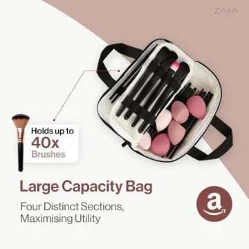 ZAIIA 2-in-1 Makeup Brush Bag & Cleaner – Wash Up to 40 Brushes in Washing Machine | Travel-Friendly, Durable Makeup Brush Case | Convenient Makeup Brush Cleaner & Holder (White, 9x4.7x2.6 in)
