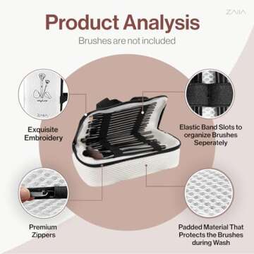 ZAIIA 2-in-1 Makeup Brush Bag & Cleaner – Wash Up to 40 Brushes in Washing Machine | Travel-Friendly, Durable Makeup Brush Case | Convenient Makeup Brush Cleaner & Holder (White, 9x4.7x2.6 in)