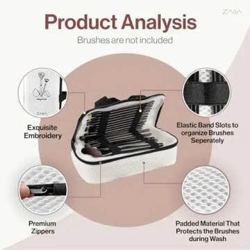 ZAIIA 2-in-1 Makeup Brush Bag & Cleaner – Wash Up to 40 Brushes in Washing Machine | Travel-Friendly, Durable Makeup Brush Case | Convenient Makeup Brush Cleaner & Holder (White, 9x4.7x2.6 in)