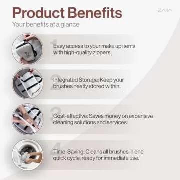 ZAIIA 2-in-1 Makeup Brush Bag & Cleaner – Wash Up to 40 Brushes in Washing Machine | Travel-Friendly, Durable Makeup Brush Case | Convenient Makeup Brush Cleaner & Holder (White, 9x4.7x2.6 in)