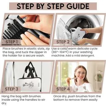 ZAIIA 2-in-1 Makeup Brush Bag & Cleaner – Wash Up to 40 Brushes in Washing Machine | Travel-Friendly, Durable Makeup Brush Case | Convenient Makeup Brush Cleaner & Holder (White, 9x4.7x2.6 in)