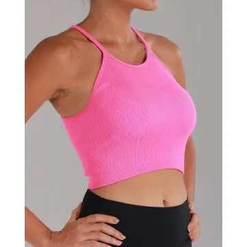 Sunzel Free to Be Tank, Ribbed Crop Tops for Women Summer Tank Tops Cute No pad Racerback Camisole Cropped Workout Gym Yoga Hotpink Golfgreen Splashblue(3pcs) M