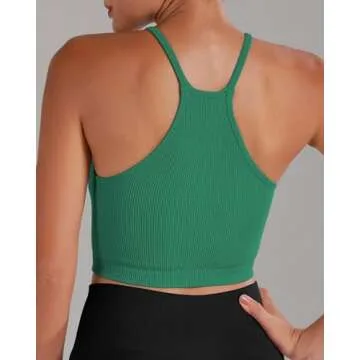 Sunzel Free to Be Tank, Ribbed Crop Tops for Women Summer Tank Tops Cute No pad Racerback Camisole Cropped Workout Gym Yoga Hotpink Golfgreen Splashblue(3pcs) M