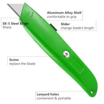 DIYSELF 2Pack Utility Knife Box Cutter Retractable Blade Heavy Duty (Green)