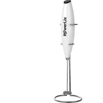 PowerLix Powerful Handheld Milk Frother With Stand Battery Operated Foam Maker Frother Wand For Coffee (Snow White)