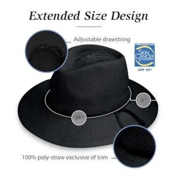 Wallaroo Hat Company – Women’s Victoria Fedora – UPF 50+ Sun Protection, Wide Brim, Packable Design and Adjustable Sizing for Medium Crown Sizes – Sun-Smart Hat for Everyday (Black)