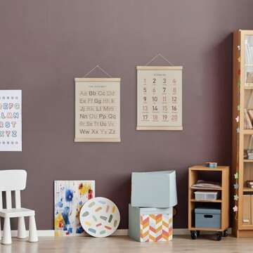 HRQKO Alphabet Numbers Poster Hanger Frame Set of 2, Girls Nursery Wall Decor, ABC Poster Wall Art w...