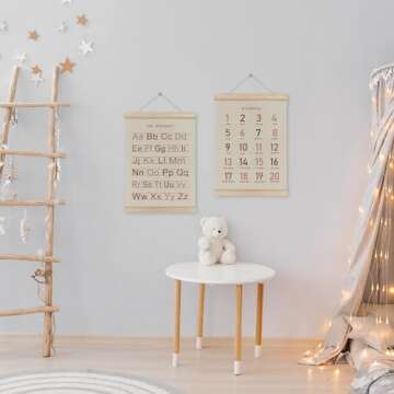 HRQKO Alphabet Numbers Poster Hanger Frame Set of 2, Girls Nursery Wall Decor, ABC Poster Wall Art with Wooden Frames, Burnt Orange Alphabet Banner Wall Hanging Decor for Toddler Playroom,12x16 Inch