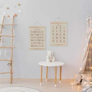 HRQKO Alphabet Numbers Poster Hanger Frame Set of 2, Girls Nursery Wall Decor, ABC Poster Wall Art with Wooden Frames, Burnt Orange Alphabet Banner Wall Hanging Decor for Toddler Playroom,12x16 Inch