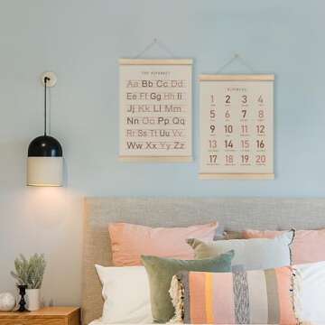 HRQKO Alphabet Numbers Poster Hanger Frame Set of 2, Girls Nursery Wall Decor, ABC Poster Wall Art with Wooden Frames, Burnt Orange Alphabet Banner Wall Hanging Decor for Toddler Playroom,12x16 Inch