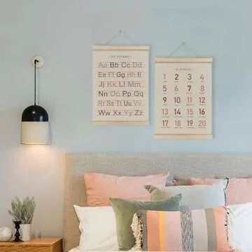 HRQKO Alphabet Numbers Poster Hanger Frame Set of 2, Girls Nursery Wall Decor, ABC Poster Wall Art with Wooden Frames, Burnt Orange Alphabet Banner Wall Hanging Decor for Toddler Playroom,12x16 Inch